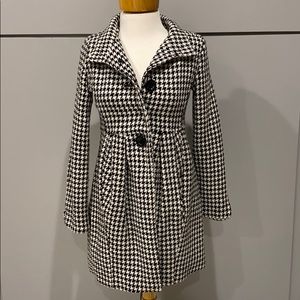 Houndstooth Black and White Wool Pea Coat XS